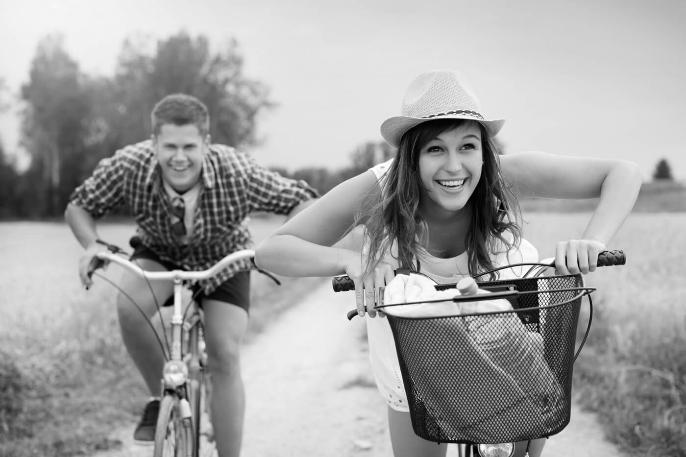 Smiling girl on bicycle