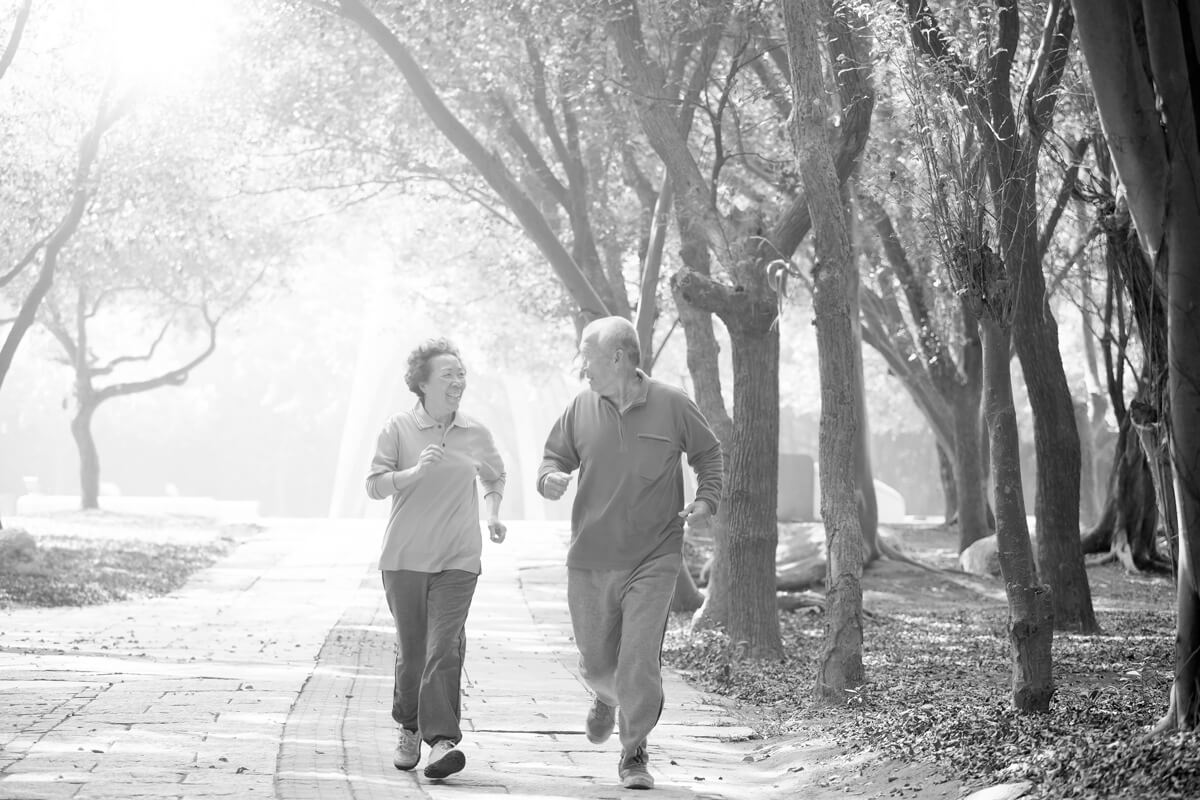 Old couple running