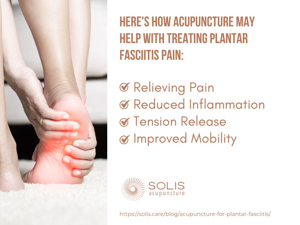 A person gently holds their foot, highlighting acupuncture benefits for plantar fasciitis: pain relief, reduced inflammation, and improved mobility.